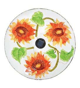 Sunflower Solar-Powered Textured Glass Birdbath With Stand