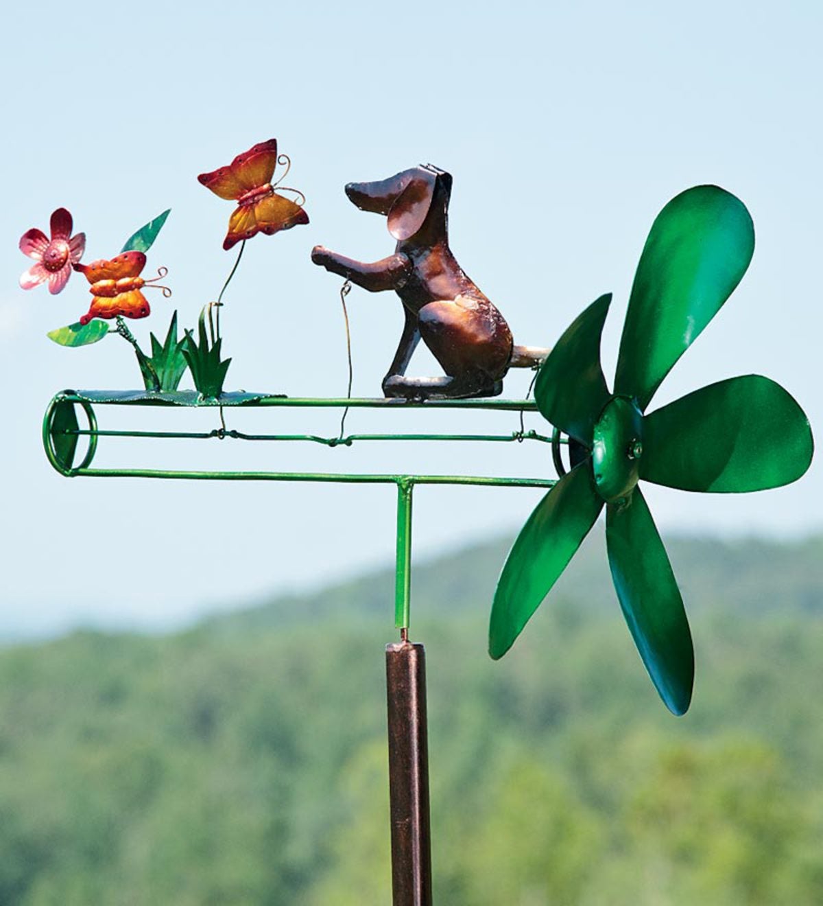 Dog With Butterflies Garden Whirligig