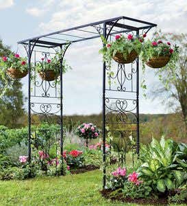 Grand Garden Arbor With Four Hanging Baskets