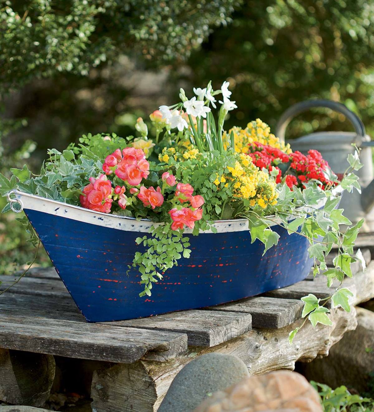 Small Metal Bucket Planters - Red/White/Blue - Interchangeable Use - Set of  6