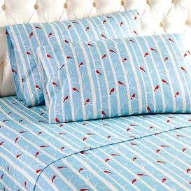 Cardinals on Blue Background Micro Flannel Sheet Set