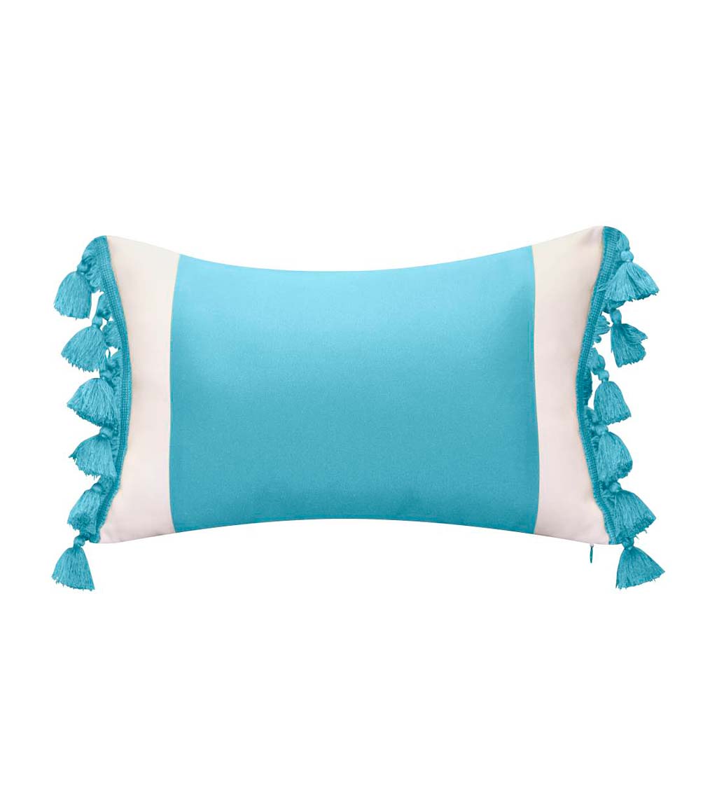 Indoor Outdoor Colorblock Tassel Lumbar Pillow Aqua Plow Hearth