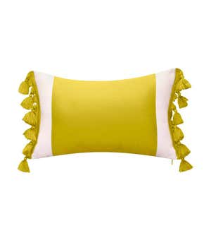 Indoor/Outdoor Colorblock Tassel Lumbar Pillow - Leaf