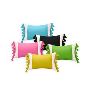 Indoor/Outdoor Colorblock Tassel Lumbar Pillow - Leaf