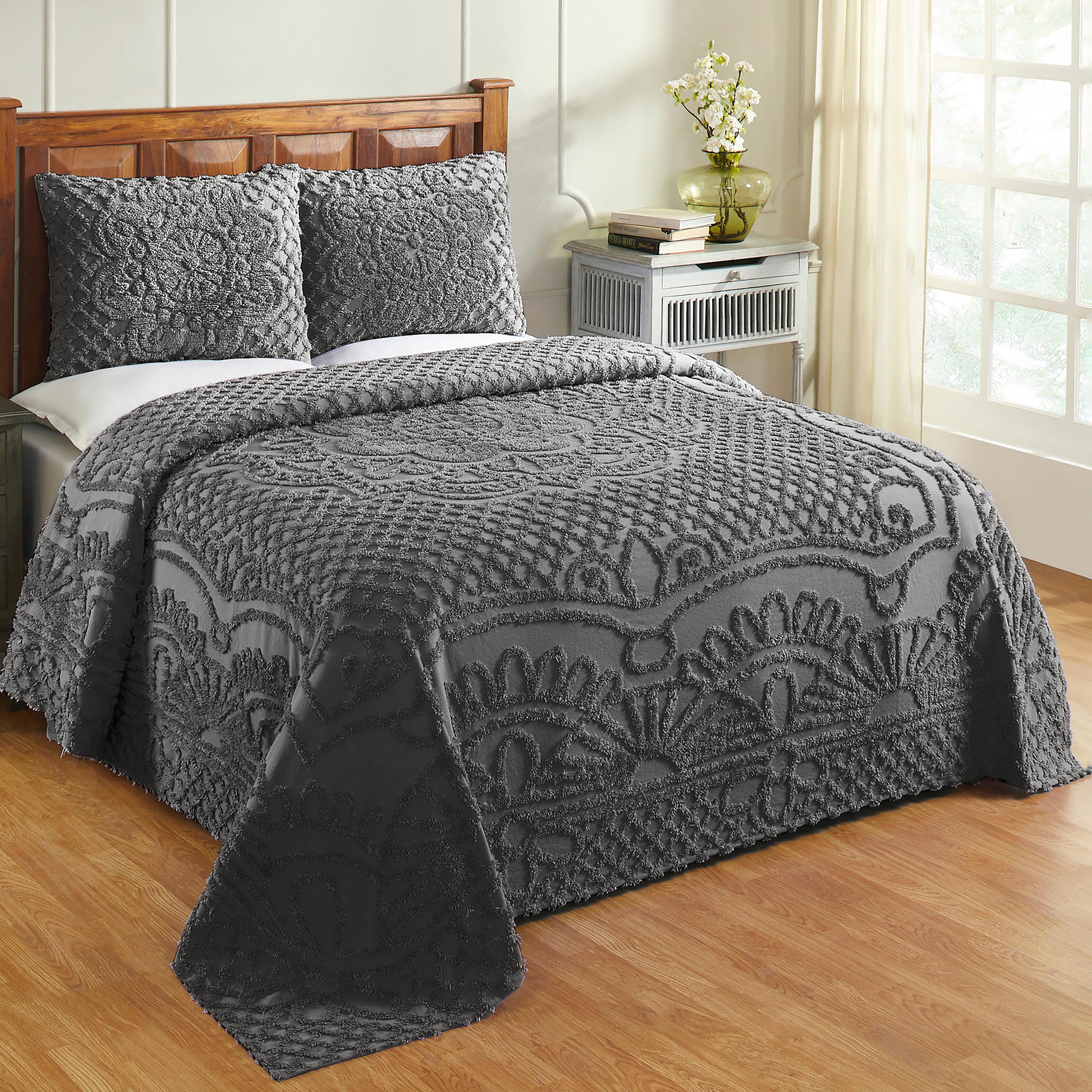 Jeanine Tufted Cotton Chenille Bedspread with Shams Set - Gray - Queen