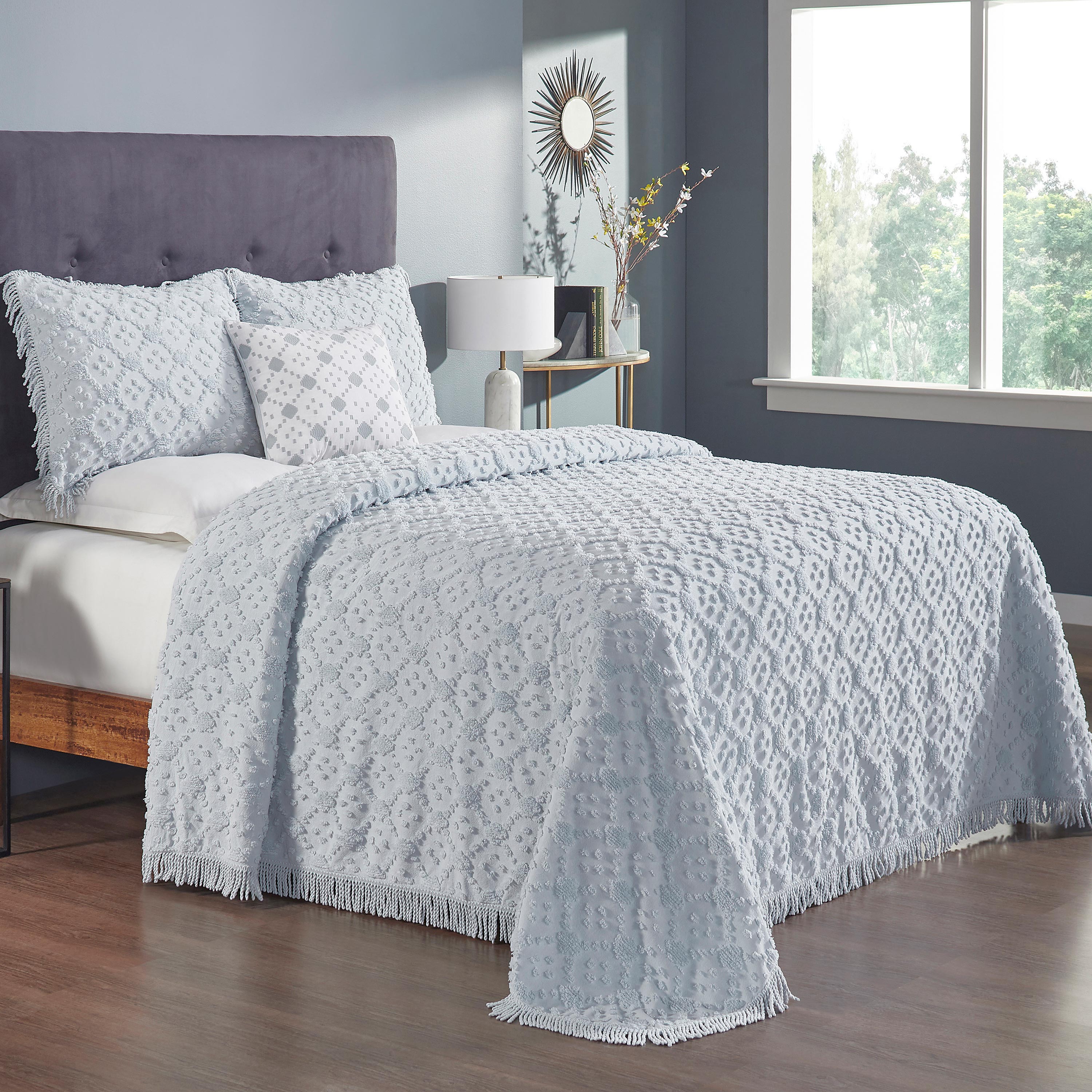 Josie Tufted Cotton Chenille Bedspread with Shams Set Blue