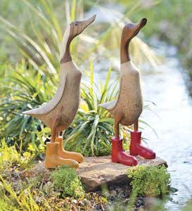 Carved Bamboo Duck With Rain Boots - Red