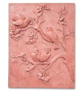 Decorative Terra Cotta Wall Plaque - Bird and Blossoms