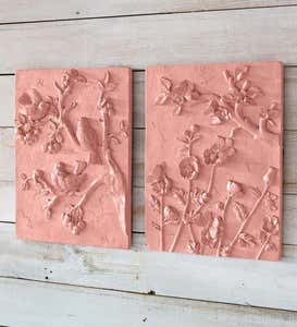 Decorative Terra Cotta Wall Plaque - Bird and Blossoms