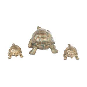 Mother Tortoise with Two Babies Resin Garden Accents