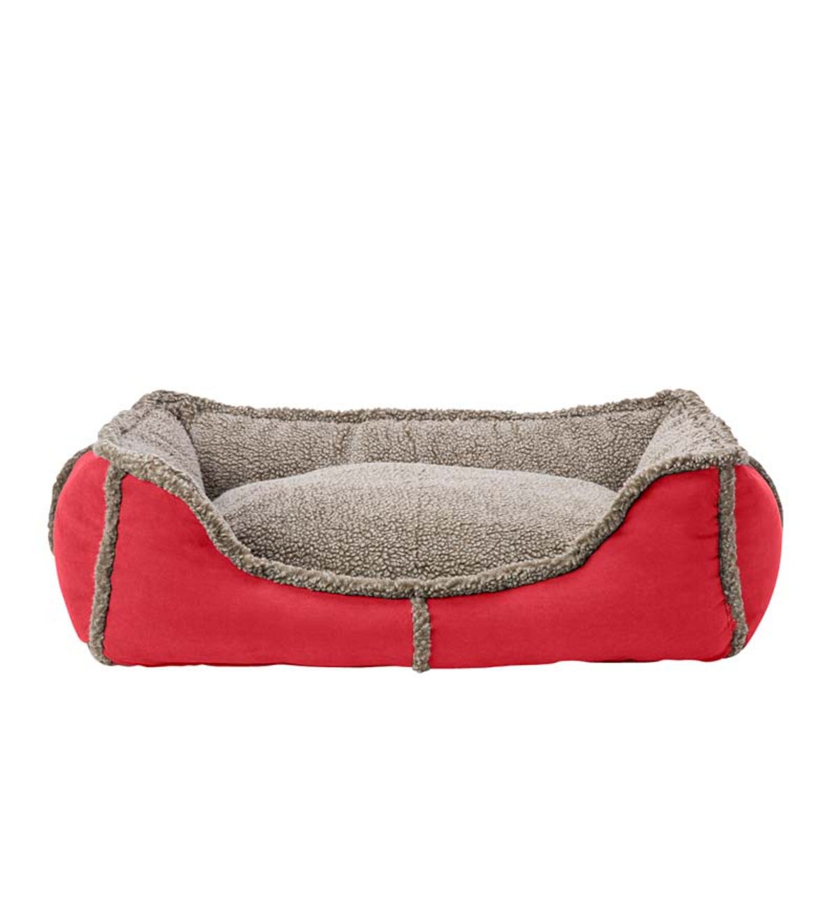 Extra-Large Faux Suede And Berber Rectangular Dog Bed - Red