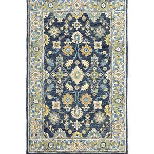 Willow Oaks Blue Wool Border Rug