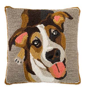 Indoor/Outdoor Hooked Polypropylene Dog Throw Pillow