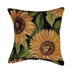 Indoor/Outdoor Black Sunflower Polypropylene Throw Pillow - Black