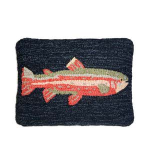 River Fish Hand-Hooked Wool Footstool