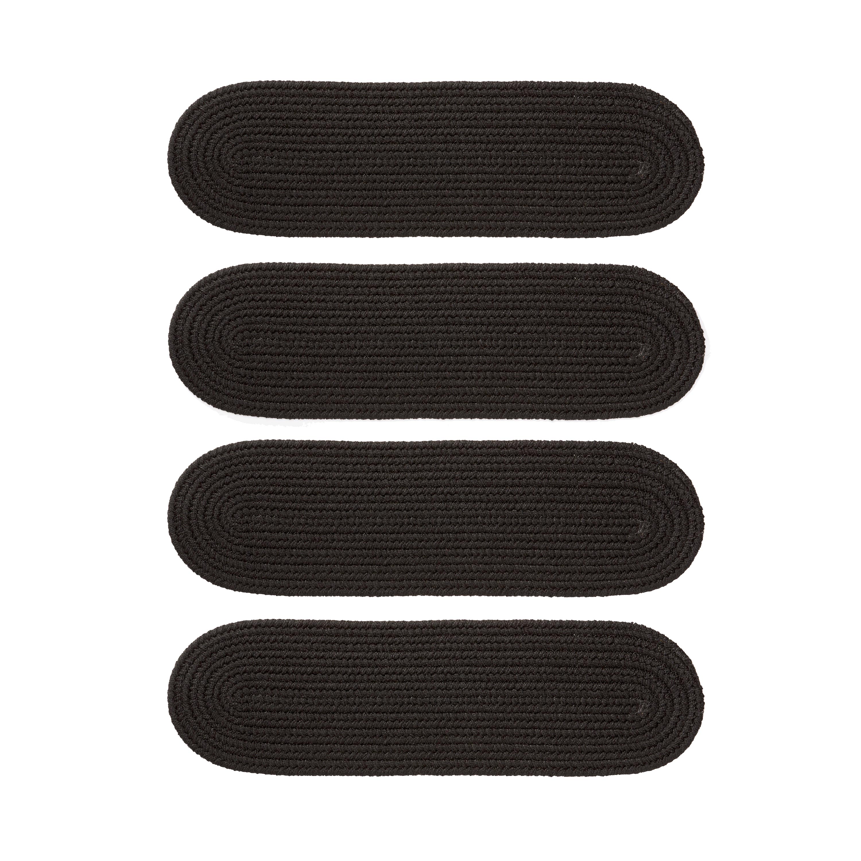 Indoor/Outdoor Braided Polypro Roanoke Stair Treads, Set of 4 Black