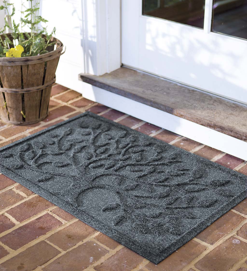Waterhog Indoor/Outdoor Leaves Half-Round Doormat, 24 x 39 - Bluestone