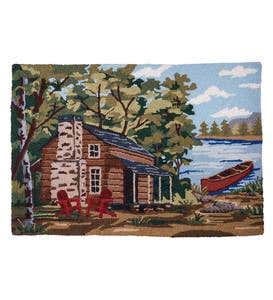 Lakeside Cabin Scene Hand-Hooked Wool Accent Rug