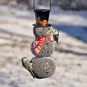 Solar Snowman Metal Mesh Bird Feeder