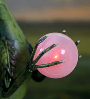 Green Metal Dragon Statue Holding Solar-Powered Pearl