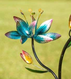 Double Flower Wind Spinner with Solar Ball