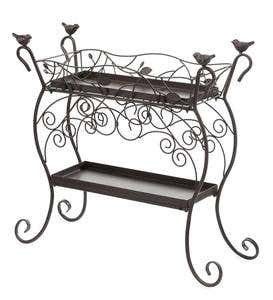 Plow & Hearth Two-Shelf Cast Iron Plant Stand with Birds
