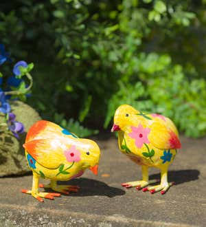 Folk Art Painted Metal Chicks, Set of 2