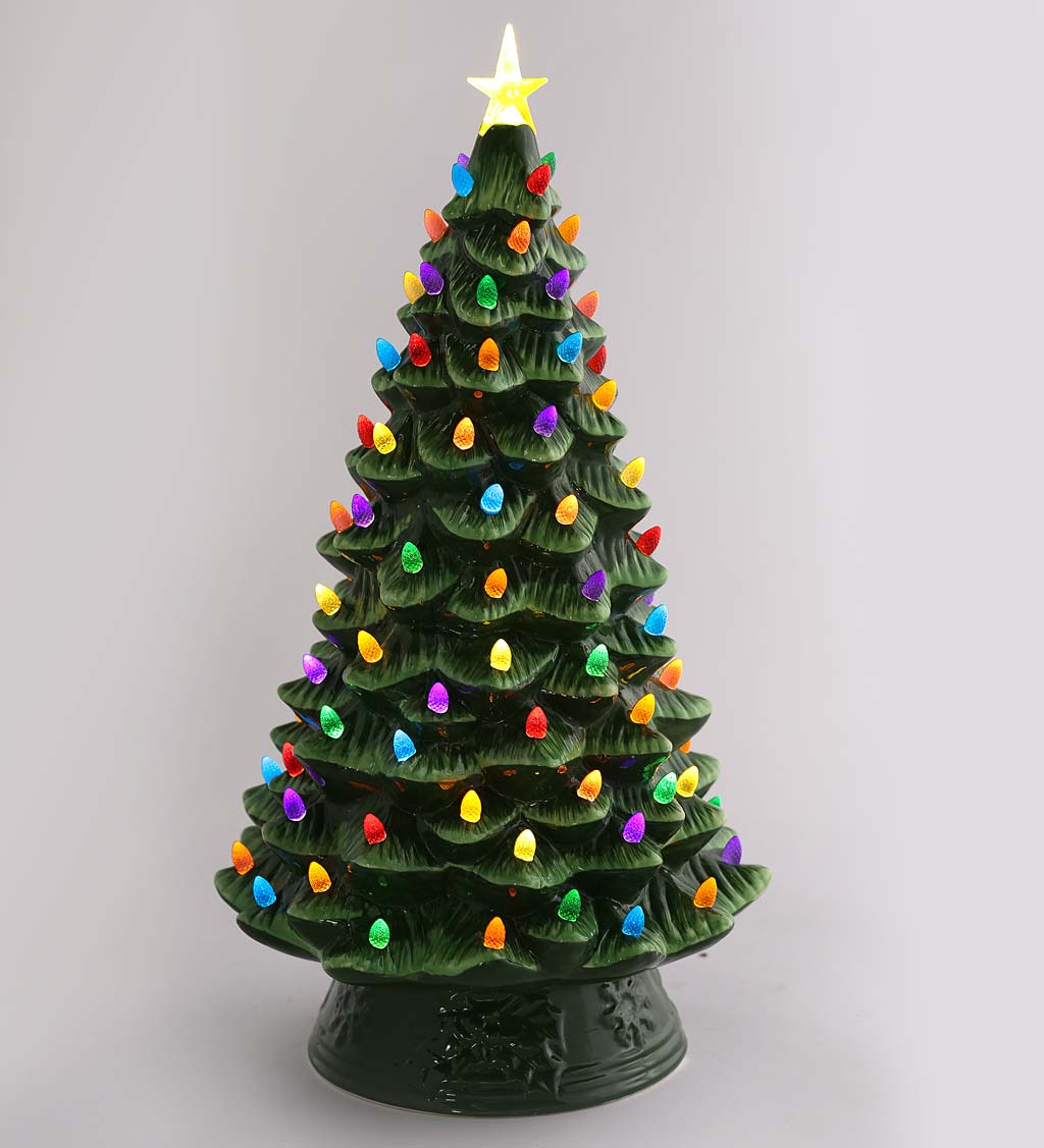 20 Indoor/Outdoor Battery-Operated Lighted Ceramic Christmas Tree - Green