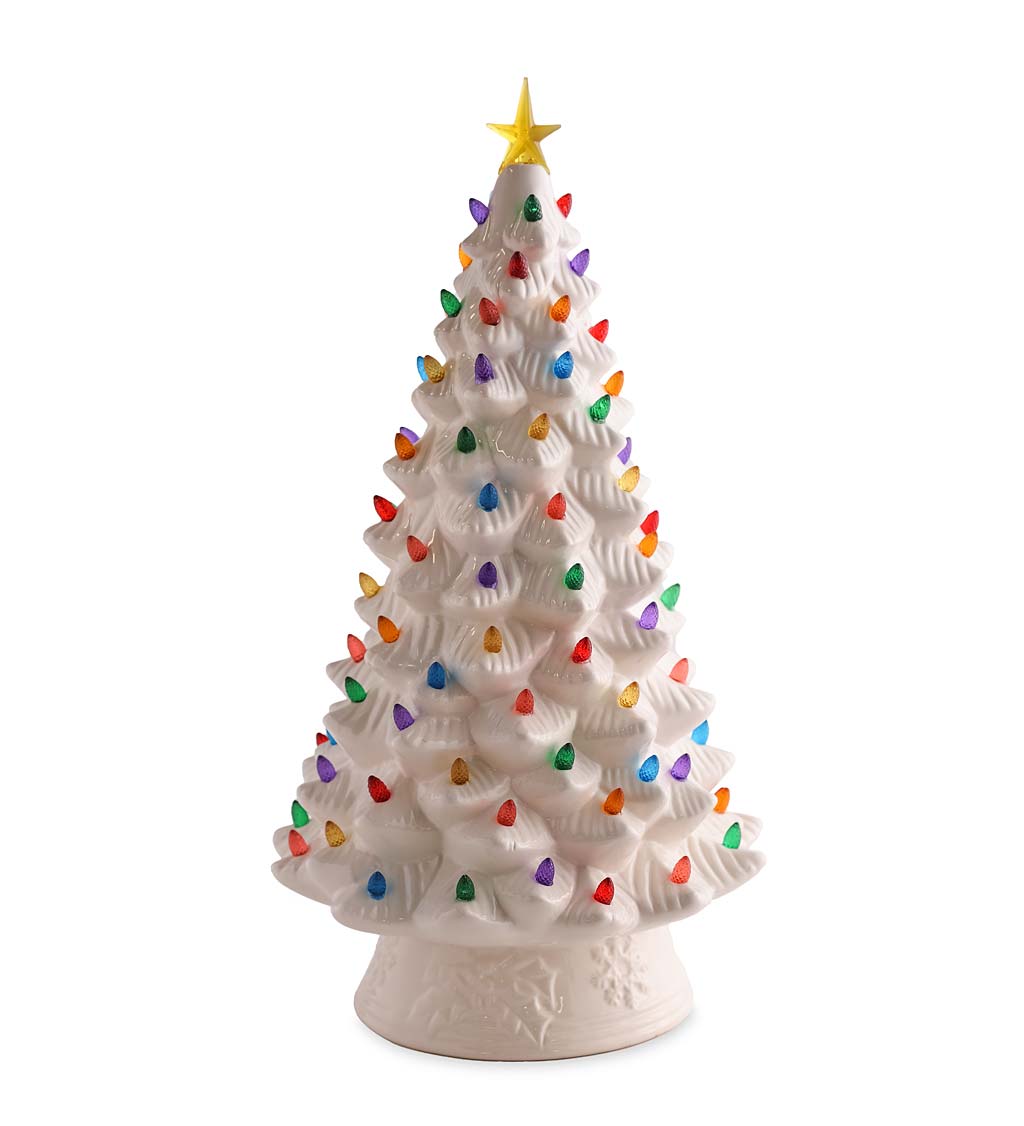 Indoor/Outdoor Battery-Operated Lighted Ceramic Christmas Tree | Plow ...