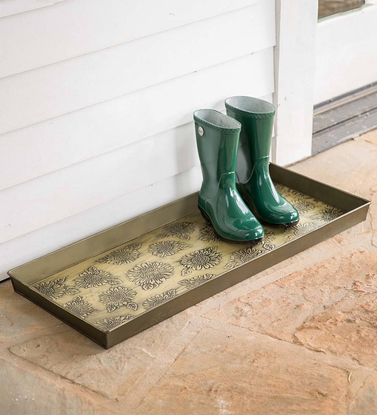 Brass-Brushed Flower Rubber Boot Tray