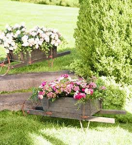 Large Decorative Wood Wheelbarrow Planter