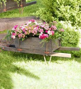 Large Decorative Wood Wheelbarrow Planter