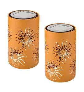 Solar Metal Lanterns with Cut-Out Design, Set of 2 - Woodland