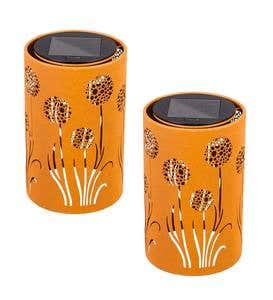 Solar Metal Lanterns with Cut-Out Design, Set of 2 - Woodland