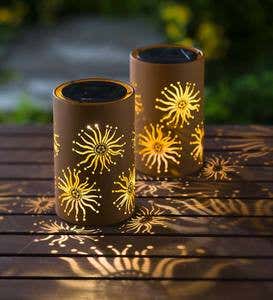 Solar Metal Lanterns with Cut-Out Design, Set of 2 - Woodland