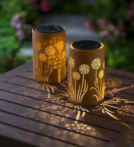 Solar Metal Lanterns with Cut-Out Design, Set of 2 - Woodland