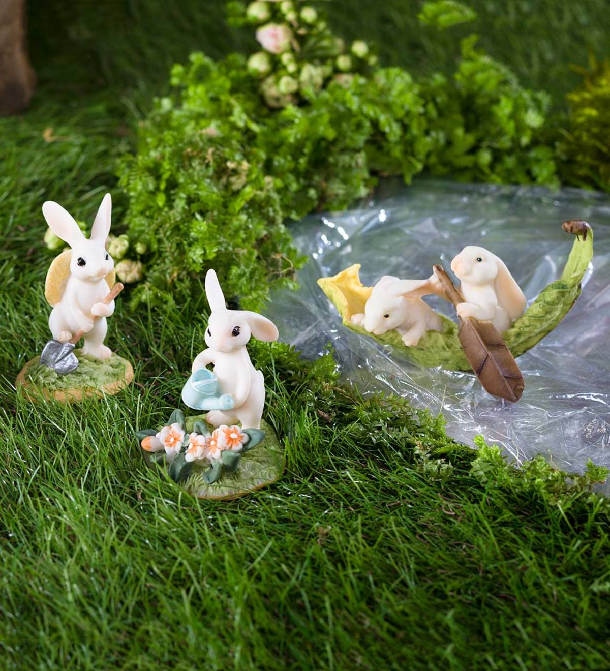 Miniature Bunny Garden Statues, Set of 3
