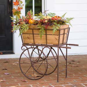 Wooden Wagon Planter/Drink Holder with Wheels
