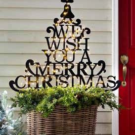 Merry Christmas Wishes Tree Metal Garden Stake