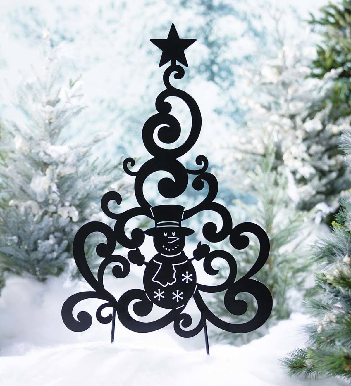 Snowman Christmas Tree Metal Garden Stake