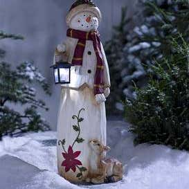 Woodland Snowman with Solar Lantern