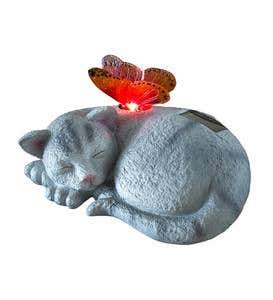 Solar Sleeping Animal Garden Statue with Lighted Butterfly - Cat