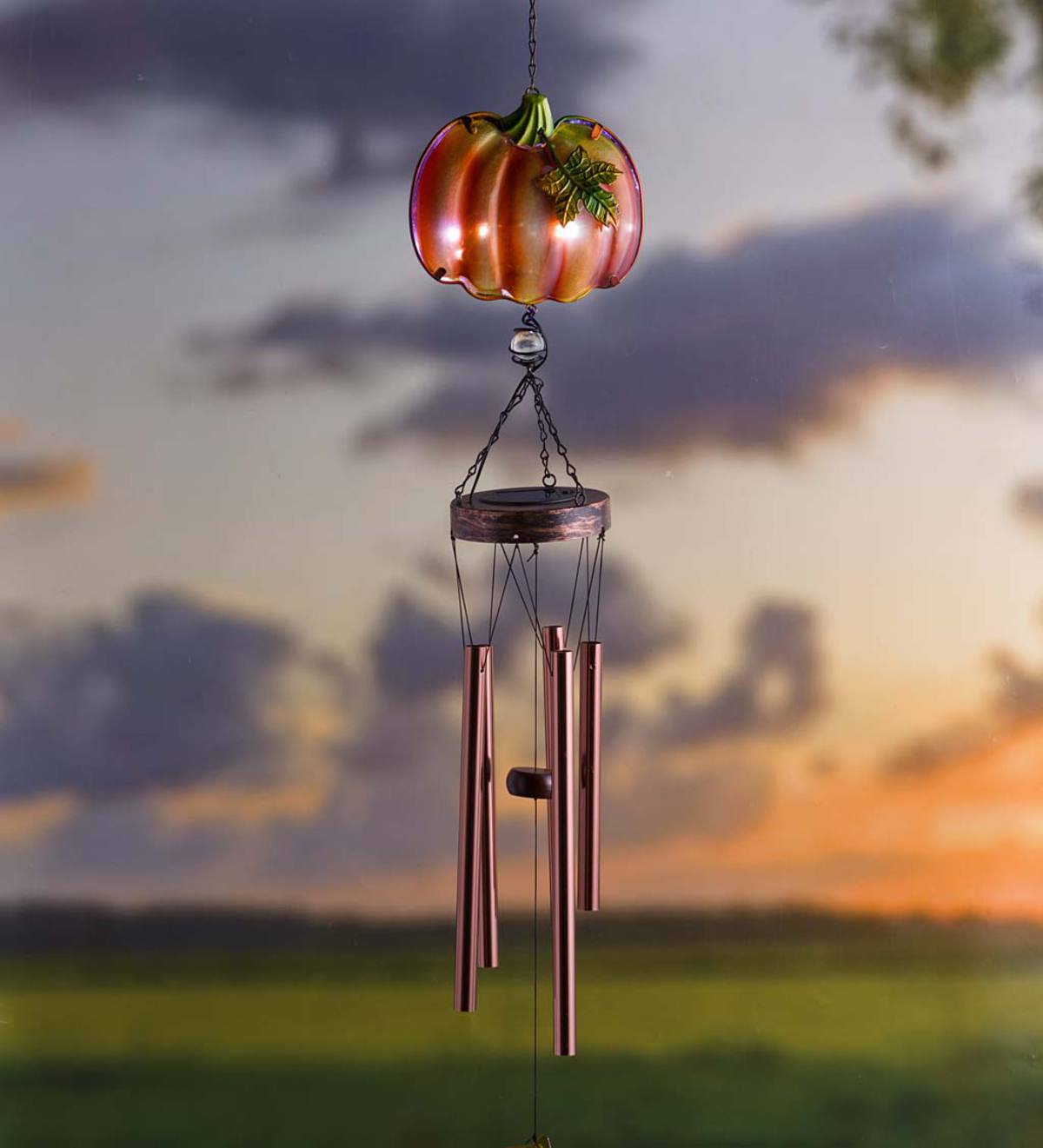 Lighted Fall Harvest Wind Chimes - Pumpkin