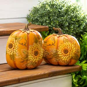 Carved Pumpkins with Sunflowers, Set of 2