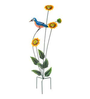 Sunflowers with Bird Metal Garden Stake