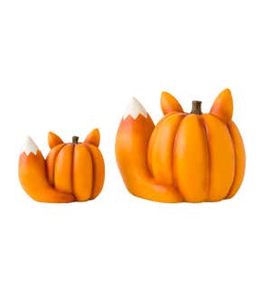 Mother And Baby Fox Pumpkin Statues, Set of 2