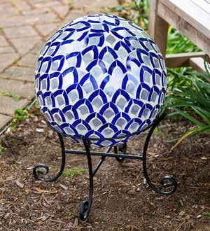 Blue and Silver Mosaic Glass Gazing Ball