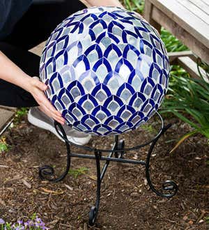 Blue and Silver Mosaic Glass Gazing Ball