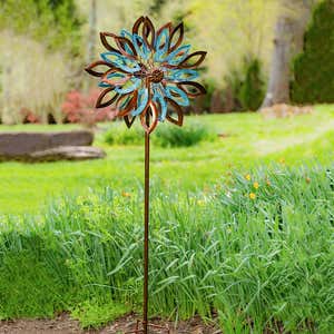 Verdigris and Copper Leaves Metal Wind Spinner