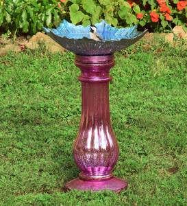 Solar Glass Bird Bath with Lighted Base